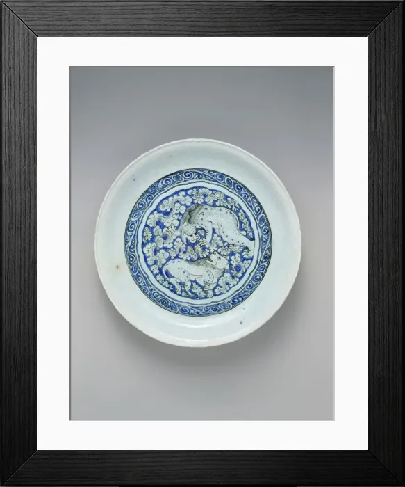 Framed Print : Dish with Two Fighting Lions, Iran, ca. 1635. Creator: Unknown Framed Print : Dish with Two Fighting Lions, Iran, ca. 1635. Creator: Unknown