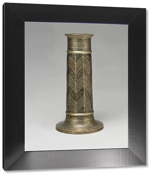 Engraved Lamp Stand with Chevron Pattern, Iran, dated A. H. 986  /  A. D. 1578-79