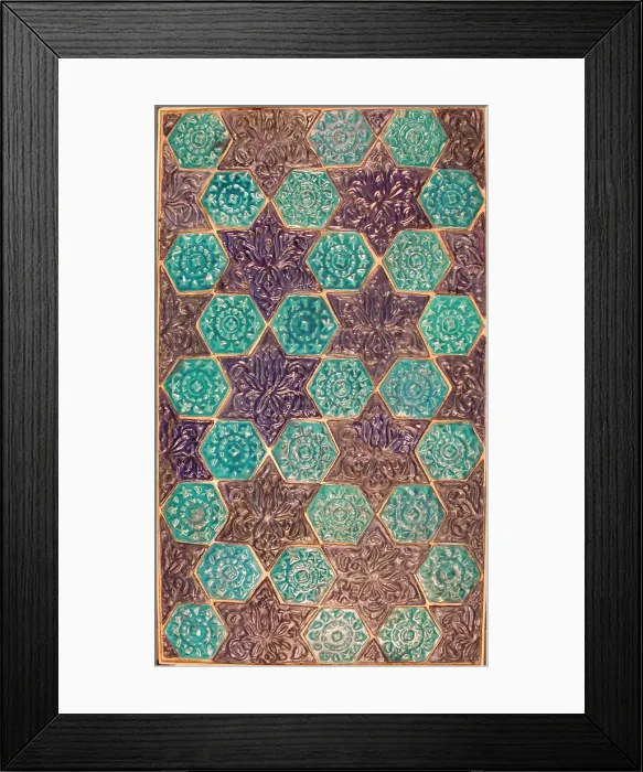 Framed Print : Star- and Hexagonal-Tile Panel, Iran, late 13th-14th century. Creator: Unknown Framed Print : Star- and Hexagonal-Tile Panel, Iran, late 13th-14th century. Creator: Unknown
