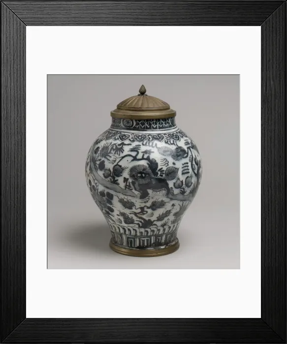Framed Print : Jar with Lion and Landscape Elements, Iran, first half 18th century. Creator: Unknown Framed Print : Jar with Lion and Landscape Elements, Iran, first half 18th century. Creator: Unknown