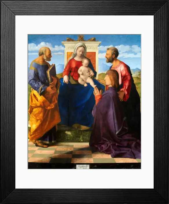 Framed Print : Madonna and Child Enthroned with Saints and Donor, 1505. Creator: Giovanni Bellini Framed Print : Madonna and Child Enthroned with Saints and Donor, 1505. Creator: Giovanni Bellini