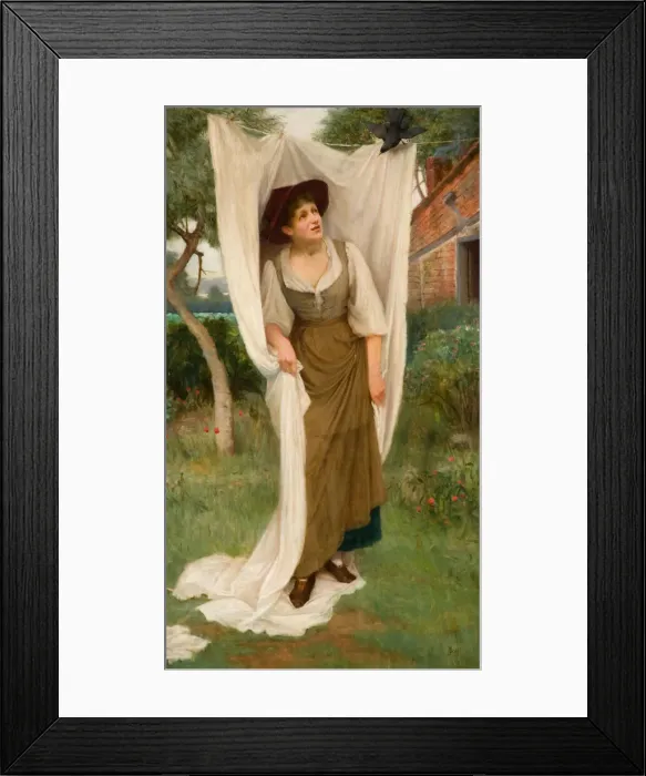 Framed Print : Laundress Startled by a Blackbird, 1891. Creator: John Scott Framed Print : Laundress Startled by a Blackbird, 1891. Creator: John Scott