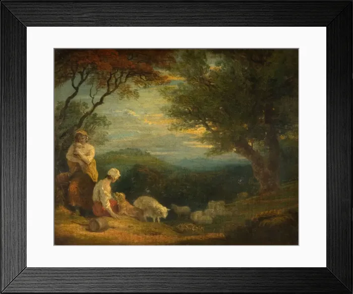 Framed Print : Landscape With Women, Sheep and Dog, 1830. Creator: Richard Westall
