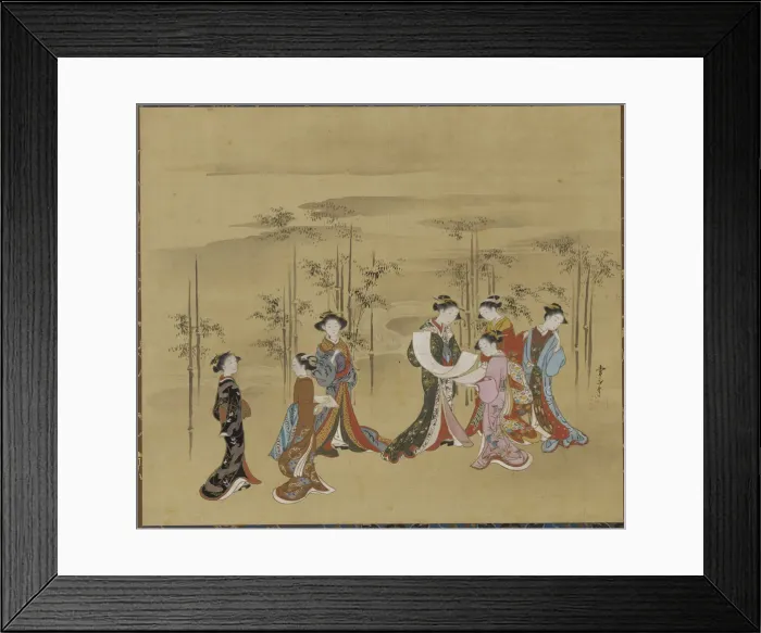 Framed Print : Seven young women in a bamboo grove, 18th century. Creator: Kawamata Tsunemasa Framed Print : Seven young women in a bamboo grove, 18th century. Creator: Kawamata Tsunemasa