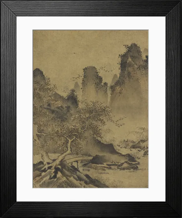 Framed Print : Landscape: mountains, stream and bridge, late 15th-early 16th century