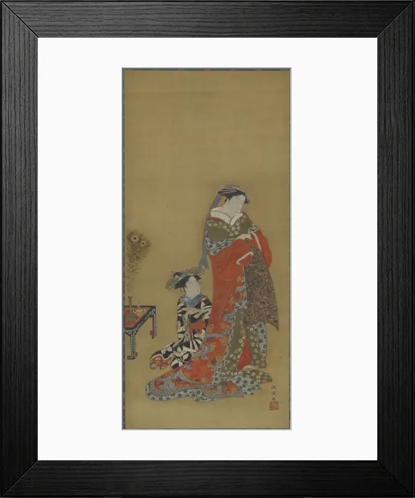 Framed Print : A Courtesan and attendant, late 18th-early 19th century. Creator: Kitao Masanobu Framed Print : A Courtesan and attendant, late 18th-early 19th century. Creator: Kitao Masanobu