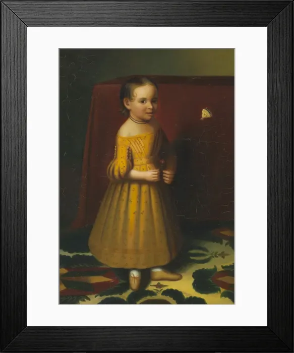 Framed Print : Portrait of a Young Girl with Rose and Butterfly, ca. 1838. Creator: Oliver Tarbell Eddy Framed Print : Portrait of a Young Girl with Rose and Butterfly, ca. 1838. Creator: Oliver Tarbell Eddy