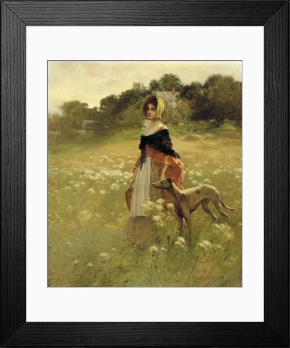 Framed Print : Young Girl and Dog, 1890. Creator: Percy Moran Framed Print : Young Girl and Dog, 1890. Creator: Percy Moran