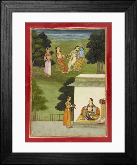 Framed Print : Krishna playing with the gopis, folio from a Rasikpriya, dated 1686 (Samvat 1743)