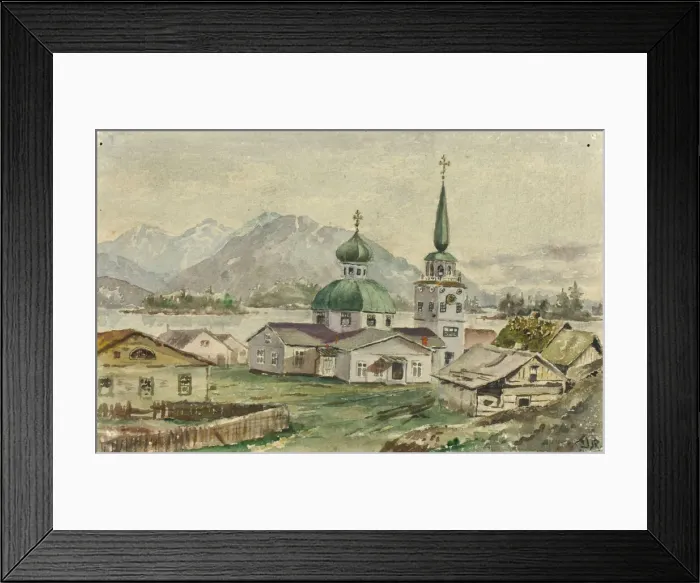 Framed Print : Rear View of Greek Church, Sitka, 1888. Creator: Theodore J. Richardson Framed Print : Rear View of Greek Church, Sitka, 1888. Creator: Theodore J. Richardson