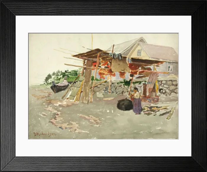 Framed Print : Salmon Drying, Indian Village, Alaska, ca. 1880-1914. Creator: Theodore J. Richardson Framed Print : Salmon Drying, Indian Village, Alaska, ca. 1880-1914. Creator: Theodore J. Richardson