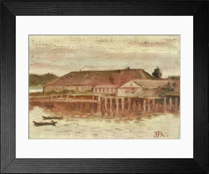 Framed Print : Trading Post and Wharf Buildings, Sitka, Evening, ca. 1880-1914. Creator: Theodore J Framed Print : Trading Post and Wharf Buildings, Sitka, Evening, ca. 1880-1914. Creator: Theodore J