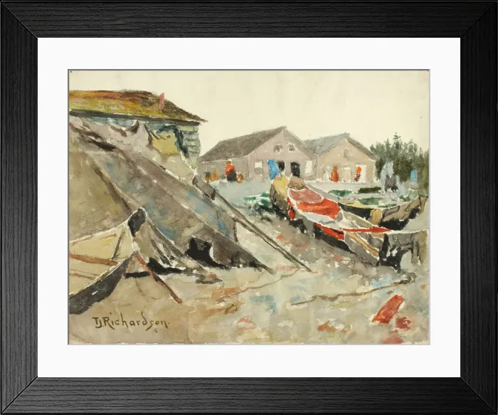 Framed Print : Drying Blankets over Canoes, ca. 1890-1914. Creator: Theodore J. Richardson Framed Print : Drying Blankets over Canoes, ca. 1890-1914. Creator: Theodore J. Richardson