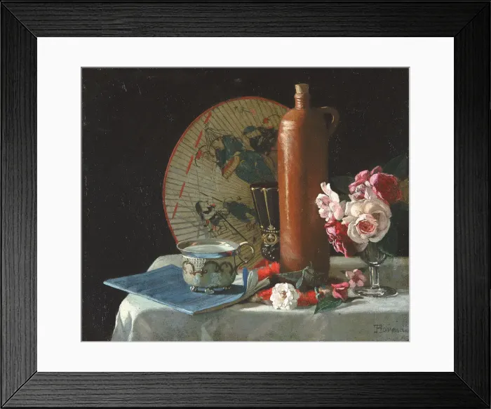Framed Print : Still Life with Fan and Roses, 1874. Creator: Thomas Hovenden Framed Print : Still Life with Fan and Roses, 1874. Creator: Thomas Hovenden