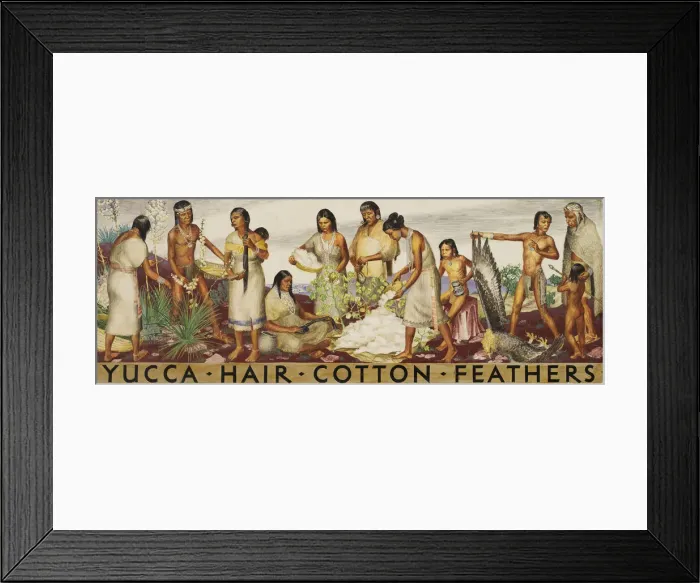 Framed Print : Yucca, Hair, Cotton, Feathers (mural study), ca. 1933-1943. Creator: Unknown Framed Print : Yucca, Hair, Cotton, Feathers (mural study), ca. 1933-1943. Creator: Unknown