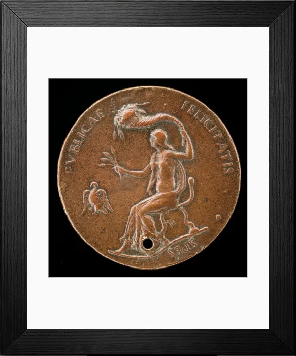 Framed Print : Felicitas Seated, Holding Ears of Corn and Waving Cornucopiae [reverse], 1494 or before