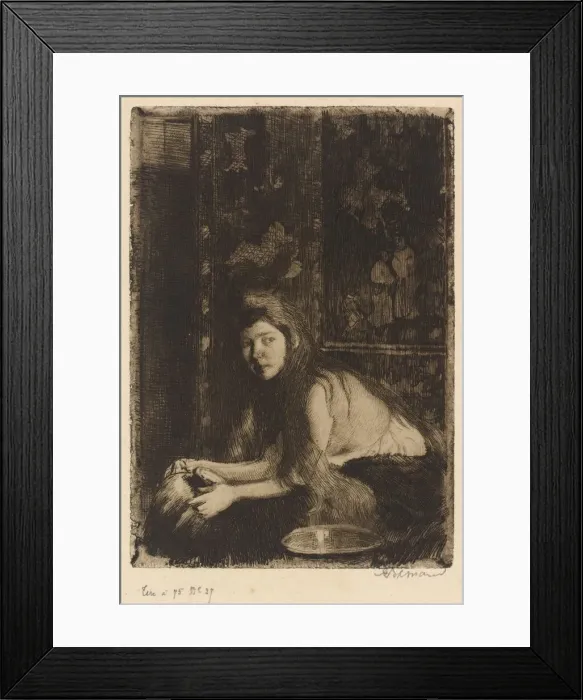 Framed Print : Woman with a Vase (La femme au vase), 1894. Creator: Paul Albert Besnard Framed Print : Woman with a Vase (La femme au vase), 1894. Creator: Paul Albert Besnard