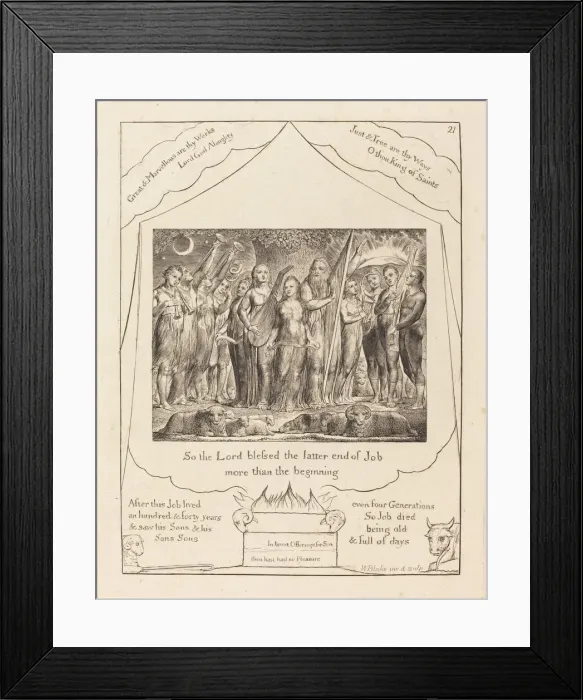 Framed Print : Job and His Wife Restored to Prosperity, 1825. Creator: William Blake Framed Print : Job and His Wife Restored to Prosperity, 1825. Creator: William Blake