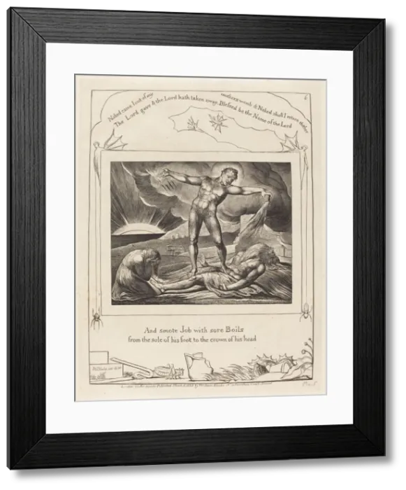 Framed Print : Satan Smiting Job with Boils, 1825. Creator: William Blake
