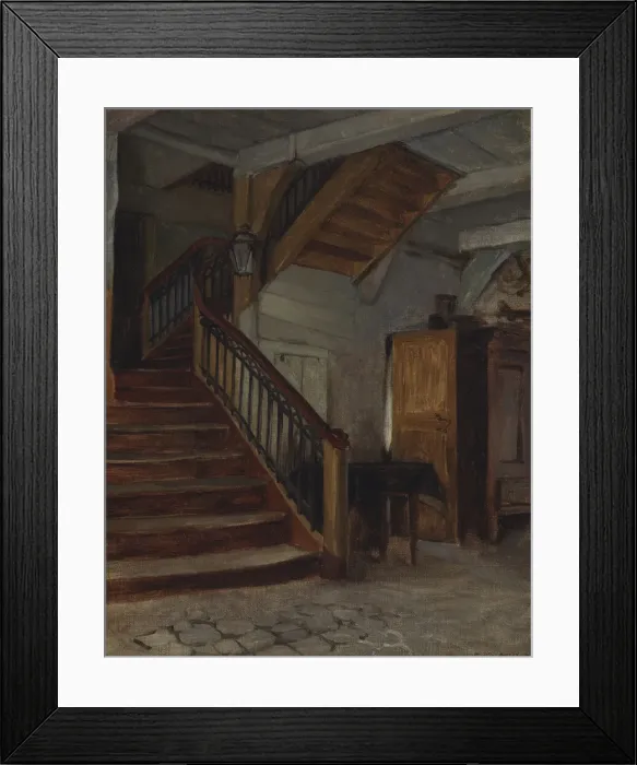 Framed Print : Room Interior with Winding Staircase, late 19th-early 20th century Framed Print : Room Interior with Winding Staircase, late 19th-early 20th century