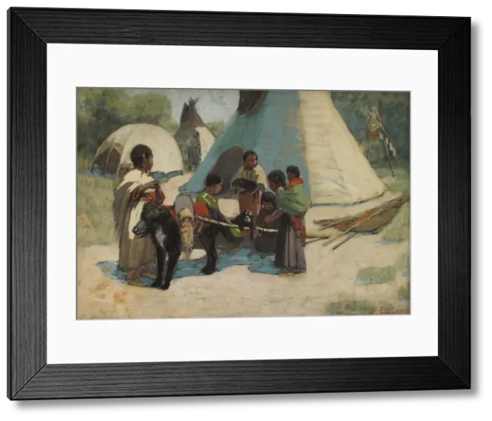 Framed Print : Dog Travois / Blackfoot Camp, late 19th-early 20th century. Creator: Edwin Willard Deming Framed Print : Dog Travois / Blackfoot Camp, late 19th-early 20th century. Creator: Edwin Willard Deming