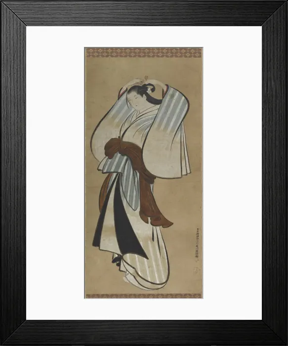 Framed Print : Yujo doing her hair, (18th century?). Creator: Hishikawa Moroyasu Framed Print : Yujo doing her hair, (18th century?). Creator: Hishikawa Moroyasu