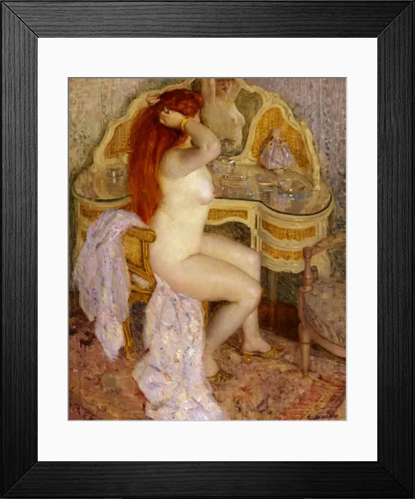 Framed Print : Nude Seated at Her Dressing Table, 1909. Creator: Frederick Carl Frieseke Framed Print : Nude Seated at Her Dressing Table, 1909. Creator: Frederick Carl Frieseke