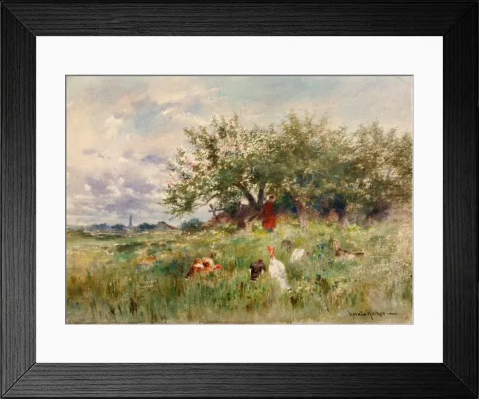Framed Print : Watching the Turkeys, late 19th-early 20th century. Creator: Horatio Walker