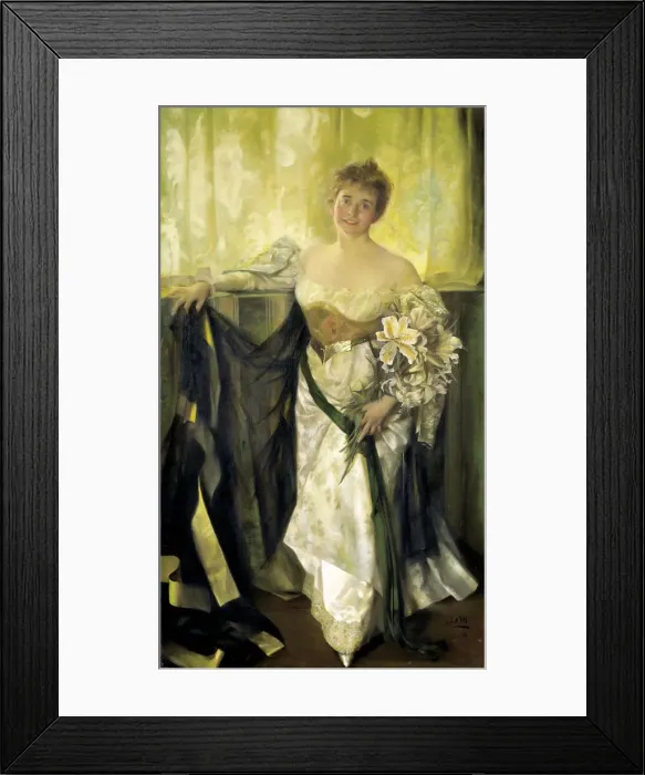 Framed Print : Alice Barney in White Satin, 1894. Creator: Hubert Vos Framed Print : Alice Barney in White Satin, 1894. Creator: Hubert Vos