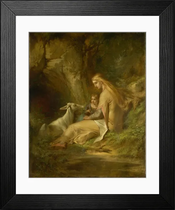 Framed Print : St. Genevieve of Brabant in the Forest, 1860s. Creator: George Frederick Bensell Framed Print : St. Genevieve of Brabant in the Forest, 1860s. Creator: George Frederick Bensell