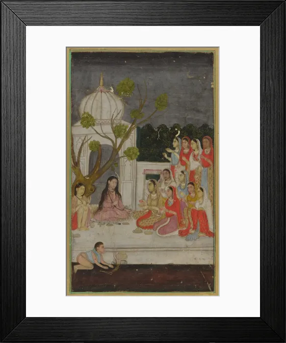 Framed Print : Fortune-telling; a group of women on a terrace at night, 18th century. Creator: Unknown Framed Print : Fortune-telling; a group of women on a terrace at night, 18th century. Creator: Unknown