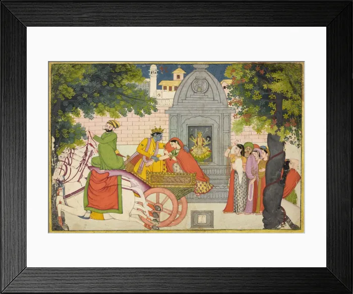 Framed Print : Rukmini elopes with Krishna, folio from a Bhagavata Purana, ca. 1780. Creator: Unknown Framed Print : Rukmini elopes with Krishna, folio from a Bhagavata Purana, ca. 1780. Creator: Unknown