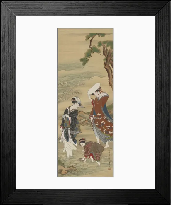 Framed Print : Two women and a girl on the seashore, 1735-1814. Creator: Utagawa Toyoharu Framed Print : Two women and a girl on the seashore, 1735-1814. Creator: Utagawa Toyoharu