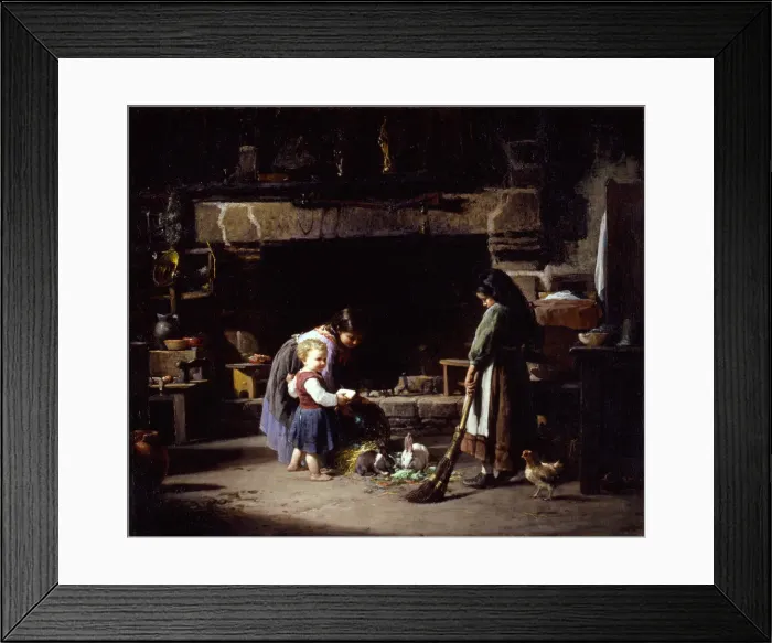 Framed Print : Farm Interior: Breton Children Feeding Rabbits, 1878. Creator: William Henry Lippincott Framed Print : Farm Interior: Breton Children Feeding Rabbits, 1878. Creator: William Henry Lippincott