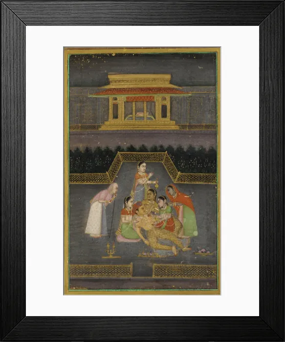 Framed Print : A sick man surrounded by his family, 18th century. Creator: Unknown Framed Print : A sick man surrounded by his family, 18th century. Creator: Unknown