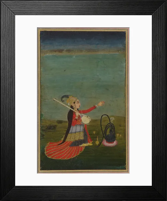 Framed Print : Female performer with tanpura, 18th century. Creator: Unknown Framed Print : Female performer with tanpura, 18th century. Creator: Unknown