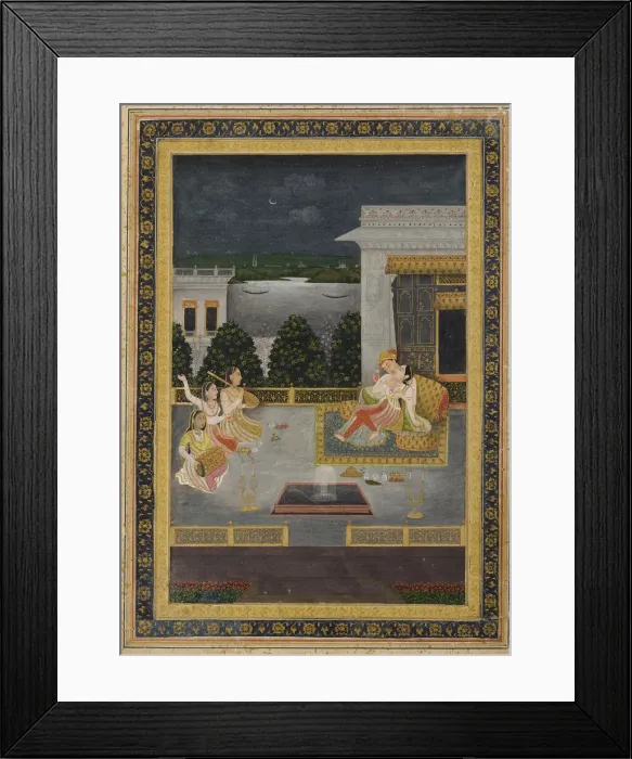 Framed Print : Lovers on a terrace with three musicians, 18th century. Creator: Unknown Framed Print : Lovers on a terrace with three musicians, 18th century. Creator: Unknown