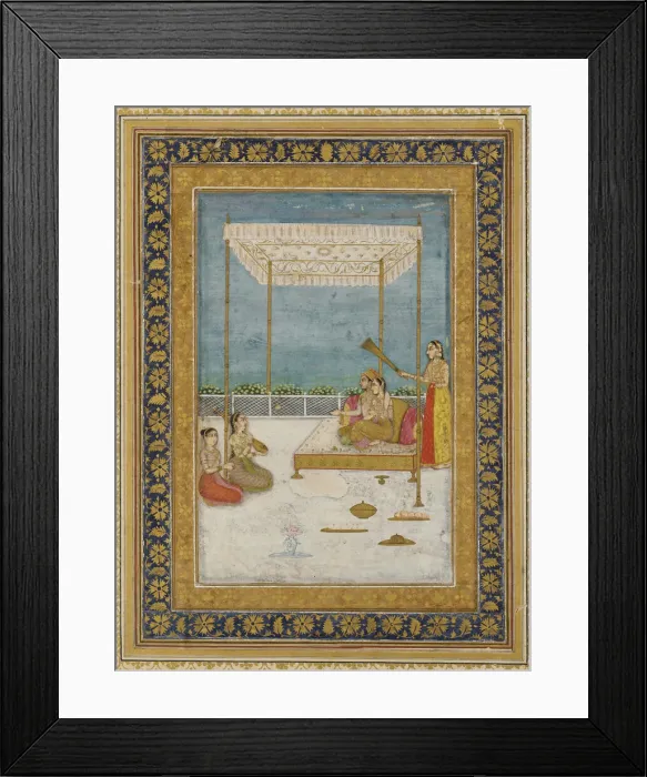 Framed Print : Lovers on a terrace, with an attendant and musicians, 18th century. Creator: Unknown Framed Print : Lovers on a terrace, with an attendant and musicians, 18th century. Creator: Unknown
