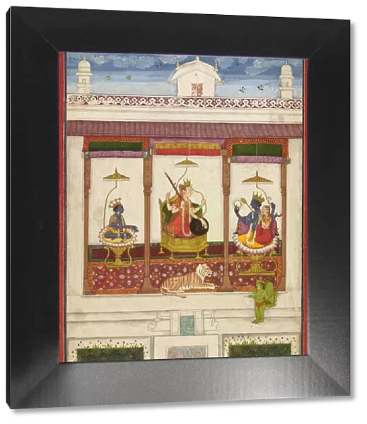 Devi with Krishna and Vishnu in a Palace, ca. 1645-1655. Creator: Unknown