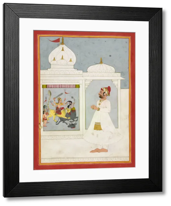 Framed Print : Thakur Ajit Singh worships the Goddess, dated 1817. Creator: Unknown Framed Print : Thakur Ajit Singh worships the Goddess, dated 1817. Creator: Unknown