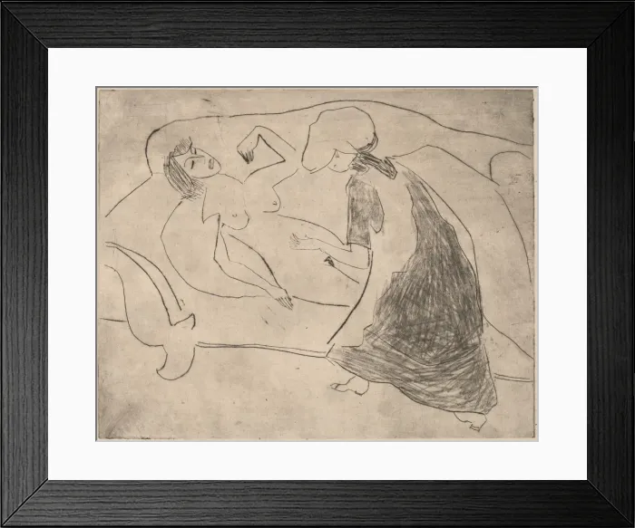 Framed Print : Girl, with Another Rubbing Her Belly, 1910. Creator: Ernst Kirchner Framed Print : Girl, with Another Rubbing Her Belly, 1910. Creator: Ernst Kirchner