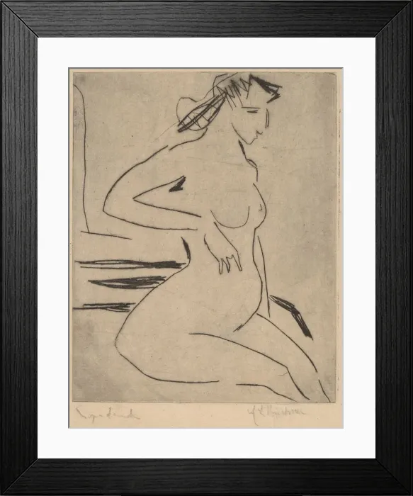 Framed Print : Female Nude Seated, 1909. Creator: Ernst Kirchner Framed Print : Female Nude Seated, 1909. Creator: Ernst Kirchner