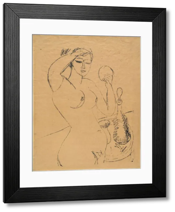 Framed Print : Nude Girl at her Toilette, 1912. Creator: Ernst Kirchner Framed Print : Nude Girl at her Toilette, 1912. Creator: Ernst Kirchner