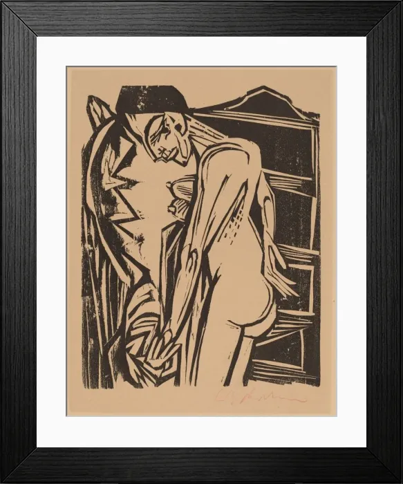 Framed Print : Female Nude Before a Cabinet, 1916. Creator: Ernst Kirchner Framed Print : Female Nude Before a Cabinet, 1916. Creator: Ernst Kirchner
