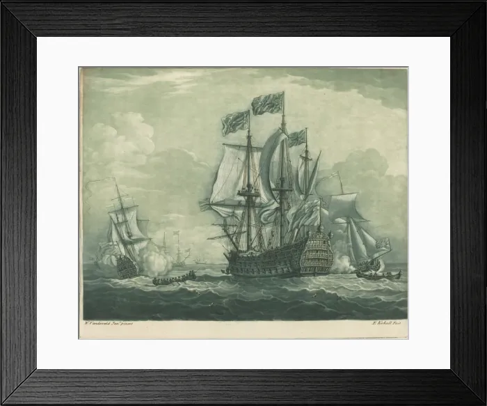 Framed Print : Shipping Scene with Man-of-War, 1720s. Creator: Elisha Kirkall Framed Print : Shipping Scene with Man-of-War, 1720s. Creator: Elisha Kirkall