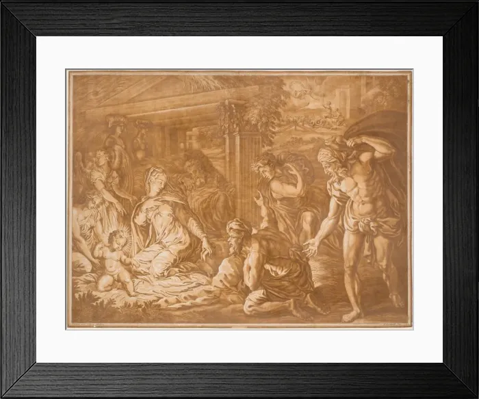 Framed Print : The Adoration of the Shepherds, 1724. Creator: Elisha Kirkall Framed Print : The Adoration of the Shepherds, 1724. Creator: Elisha Kirkall