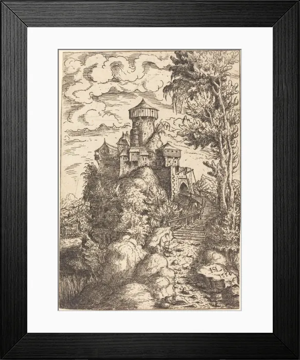 Framed Print : Landscape with a Fortress and Big Stairway, 1554. Creator: Hans Sebald Lautensack Framed Print : Landscape with a Fortress and Big Stairway, 1554. Creator: Hans Sebald Lautensack