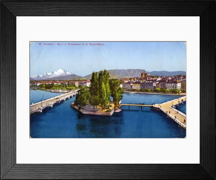 Framed Print : Geneva - Ile Rousseau and Mont-Blanc, 1935. Creator: Unknown