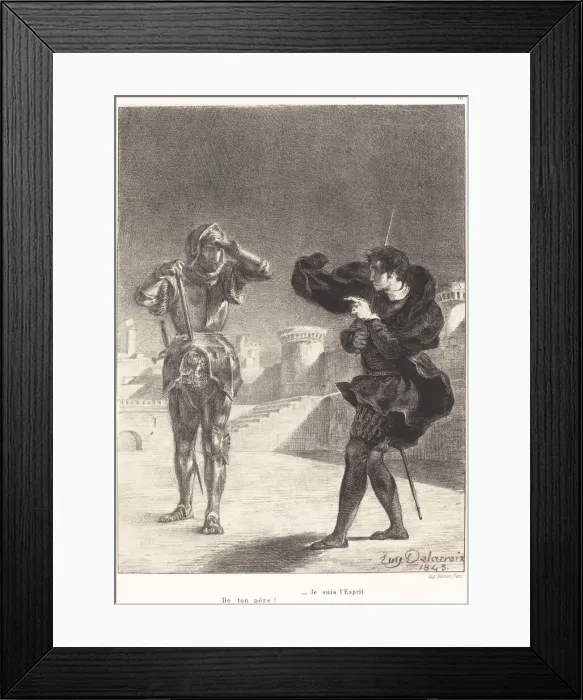 Framed Print : The Ghost on the Terrace (Act I, Scene V), 1843. Creator: Eugene Delacroix Framed Print : The Ghost on the Terrace (Act I, Scene V), 1843. Creator: Eugene Delacroix