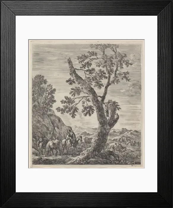 Framed Print : Peasant Woman on Horseback with a Child in Her Arms, 1656. Creator: Stefano della Bella Framed Print : Peasant Woman on Horseback with a Child in Her Arms, 1656. Creator: Stefano della Bella